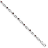Sterling Silver Rhodium-plated Garnet Diamond Bracelet - 4