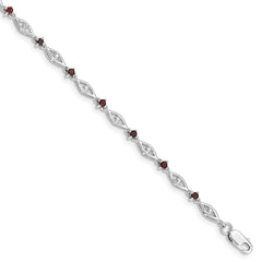 Sterling Silver Rhodium-plated Garnet Diamond Bracelet - 4