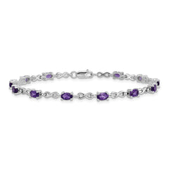 Sterling Silver Rhodium-plated Amethyst Bracelet - 5