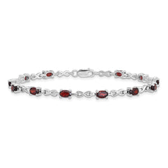 Sterling Silver Rhodium-plated Garnet Bracelet - 8
