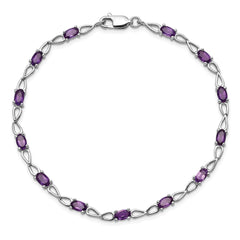 Sterling Silver Rhodium-plated Amethyst Bracelet - 4