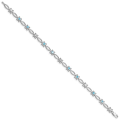 Sterling Silver Rhodium-plated Blue Topaz & Diamond Bracelet - 2