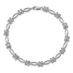 Sterling Silver Rhodium-plated Blue Topaz & Diamond Bracelet - 2