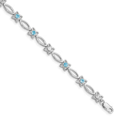 Sterling Silver Rhodium-plated Blue Topaz & Diamond Bracelet - 2