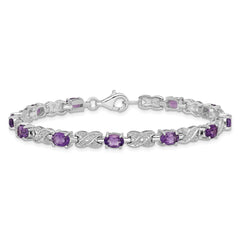 Sterling Silver Rhodium-plated Amethyst Bracelet - 13