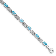 Sterling Silver Rhodium-plated Blue Topaz Bracelet - 11