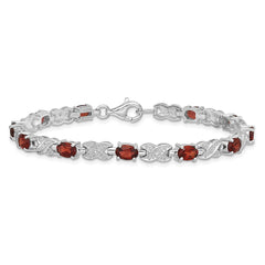 Sterling Silver Rhodium-plated Garnet Bracelet - 4