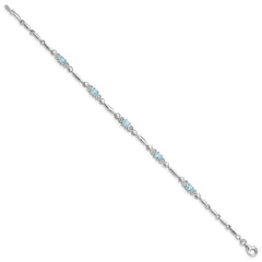 Sterling Silver Rhodium-plated Aquamarine and Diamond Bracelet - 7