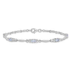 Sterling Silver Rhodium-plated Aquamarine and Diamond Bracelet - 7