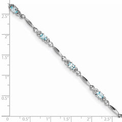 Sterling Silver Rhodium-plated Aquamarine and Diamond Bracelet - 7