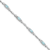 Sterling Silver Rhodium-plated Aquamarine and Diamond Bracelet - 7