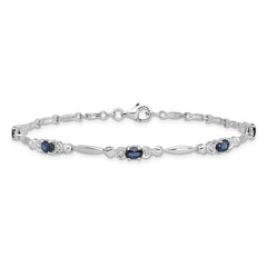 Sterling Silver Rhodium-plated Sapphire and Diamond Bracelet - 5