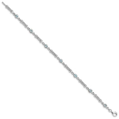 Sterling Silver Rhodium-plated Aquamarine and Diamond Bracelet - 2