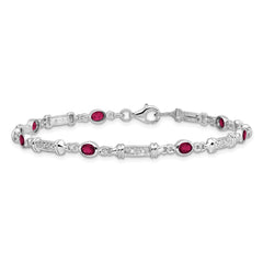 Sterling Silver Rhodium-plated Composite Ruby and Diamond Bracelet - 3