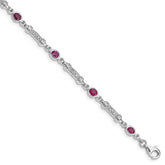 Sterling Silver Rhodium-plated Composite Ruby and Diamond Bracelet - 3