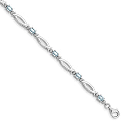 Sterling Silver Rhodium-plated Aquamarine and Diamond Bracelet - 3