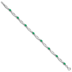 Sterling Silver Rhodium-plated Emerald and Diamond Bracelet - 3