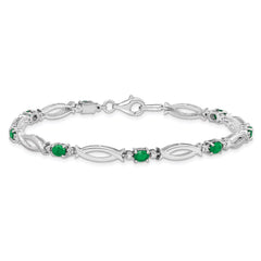Sterling Silver Rhodium-plated Emerald and Diamond Bracelet - 3