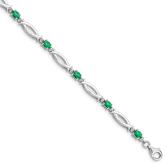 Sterling Silver Rhodium-plated Emerald and Diamond Bracelet - 3