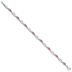 Sterling Silver Rhodium-plated Pink Tourmaline and Diamond Bracelet - 2