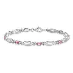 Sterling Silver Rhodium-plated Pink Tourmaline and Diamond Bracelet - 2