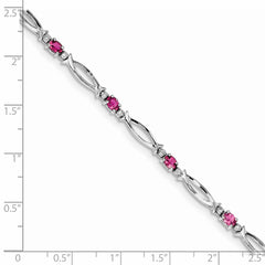 Sterling Silver Rhodium-plated Pink Tourmaline and Diamond Bracelet - 2
