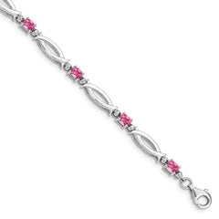 Sterling Silver Rhodium-plated Pink Tourmaline and Diamond Bracelet - 2