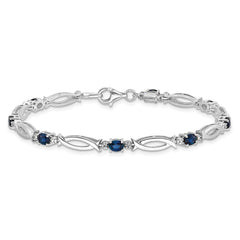 Sterling Silver Rhodium-plated Sapphire and Diamond Bracelet - 3