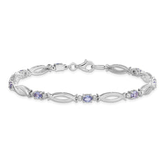 Sterling Silver Rhodium-plated Tanzanite and Diamond Bracelet - 5