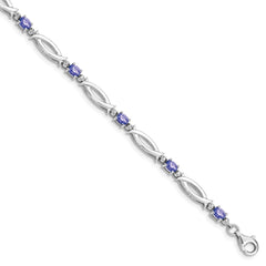 Sterling Silver Rhodium-plated Tanzanite and Diamond Bracelet - 5