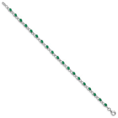 Sterling Silver Rhodium-plated Emerald and Diamond Bracelet - 2