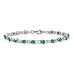 Sterling Silver Rhodium-plated Emerald and Diamond Bracelet - 2