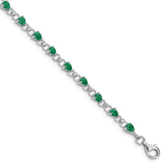 Sterling Silver Rhodium-plated Emerald and Diamond Bracelet - 2