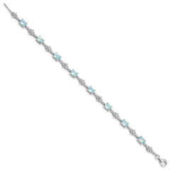 Sterling Silver Rhodium-plated Aquamarine and Diamond Bracelet - 5