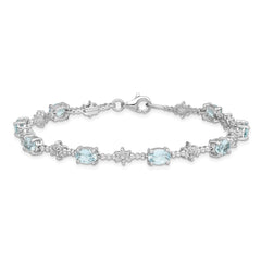 Sterling Silver Rhodium-plated Aquamarine and Diamond Bracelet - 5
