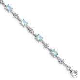 Sterling Silver Rhodium-plated Aquamarine and Diamond Bracelet - 5