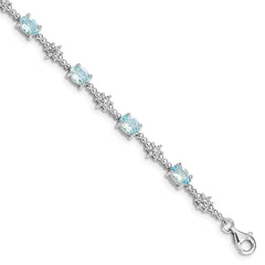 Sterling Silver Rhodium-plated Aquamarine and Diamond Bracelet - 5
