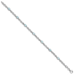Sterling Silver Rhodium-plated Aquamarine and Diamond Bracelet - 6