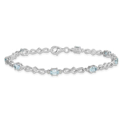 Sterling Silver Rhodium-plated Aquamarine and Diamond Bracelet - 6