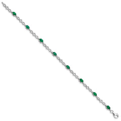 Sterling Silver Rhodium-plated Emerald and Diamond Bracelet - 4