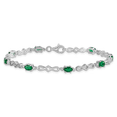 Sterling Silver Rhodium-plated Emerald and Diamond Bracelet - 4