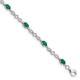 Sterling Silver Rhodium-plated Emerald and Diamond Bracelet - 4