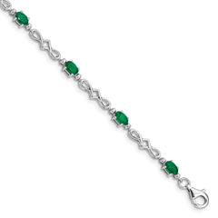 Sterling Silver Rhodium-plated Emerald and Diamond Bracelet - 4