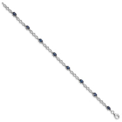 Sterling Silver Rhodium-plated Sapphire and Diamond Bracelet - 6