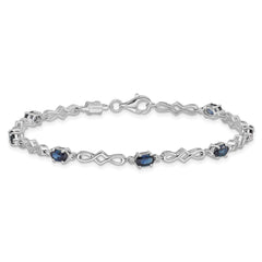 Sterling Silver Rhodium-plated Sapphire and Diamond Bracelet - 6