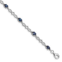 Sterling Silver Rhodium-plated Sapphire and Diamond Bracelet - 6
