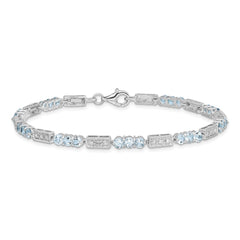 Sterling Silver Rhodium-plated Aquamarine and Diamond Bracelet