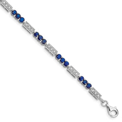 Sterling Silver Rhodium-plated Sapphire and Diamond Bracelet - 2