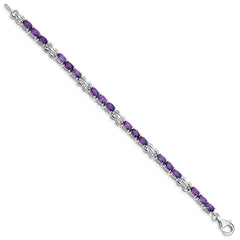 Sterling Silver Rhodium-plated Amethyst Bracelet - 8