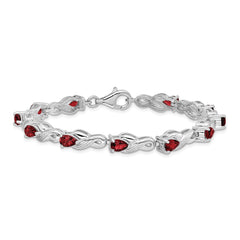 Sterling Silver Rhodium-plated Garnet Bracelet - 5